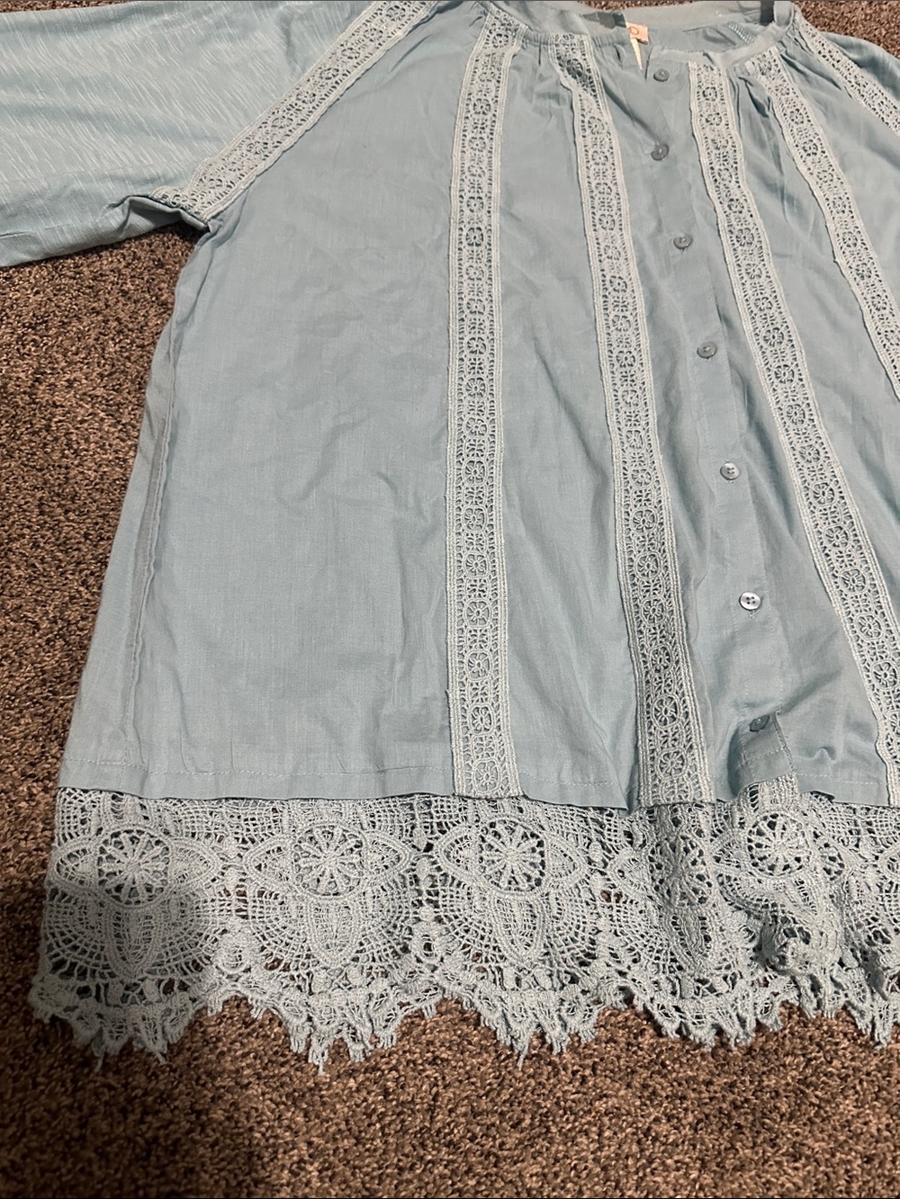 LOGO LAVISH Light Blue Lace-Trim Button Front Blouse 100% COTTON SZ L - Picture 2 of 9